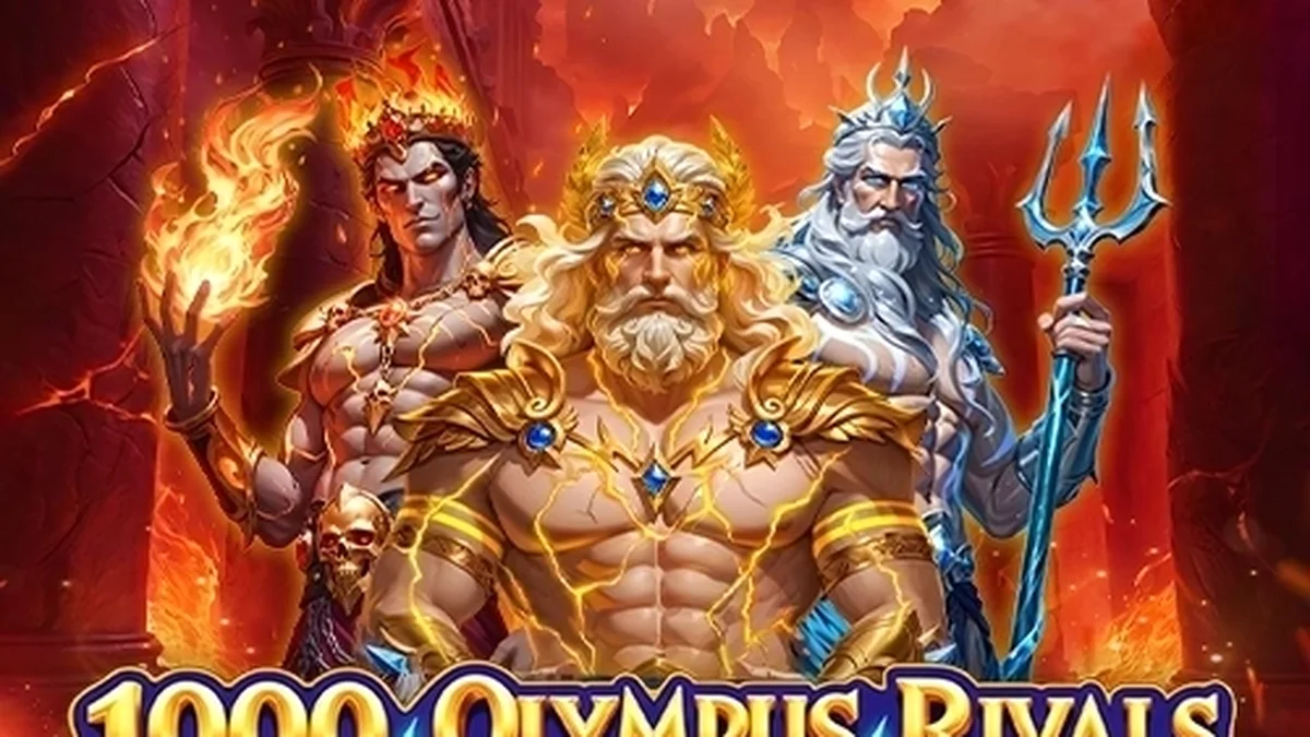 Tampilan visual slot 1000 Olympus Rivals dengan latar belakang Gunung Olympus